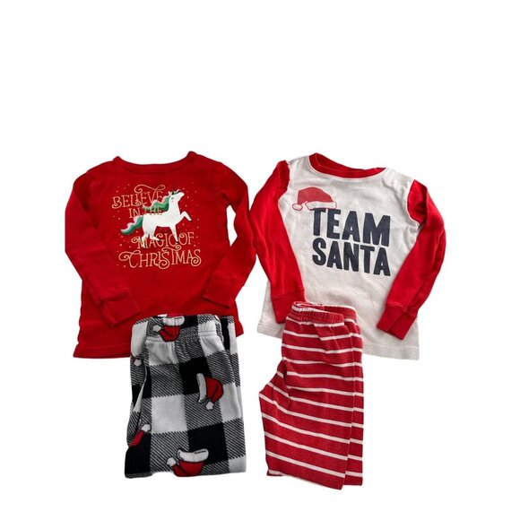 Cat & Jack 3T Unicorn Christmas Pajama Carters 4T Team Santa Holiday Pajama Set - Picture 1 of 15